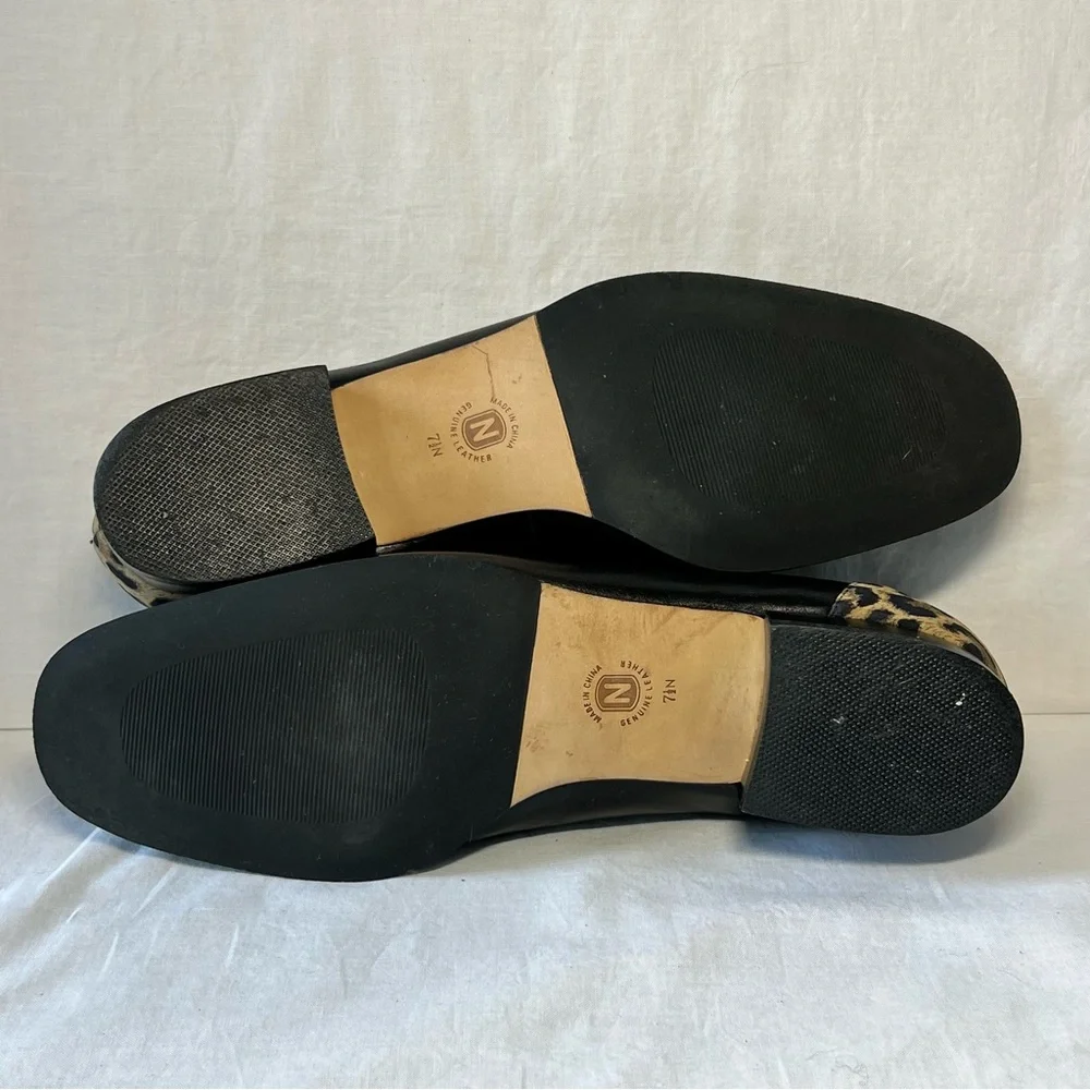 Nordstrom Black Leopard Animal Print Loafers Shoes Womens Size 7.5 N Narrow‎